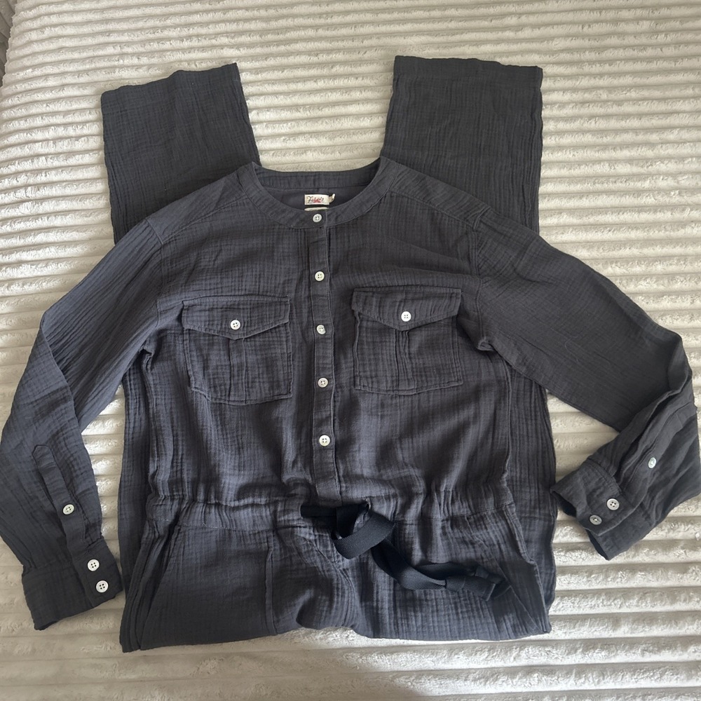 Faherty Dream Organic Cotton Gauze Jumpsuit Women's Small Gray Coveralls EUC